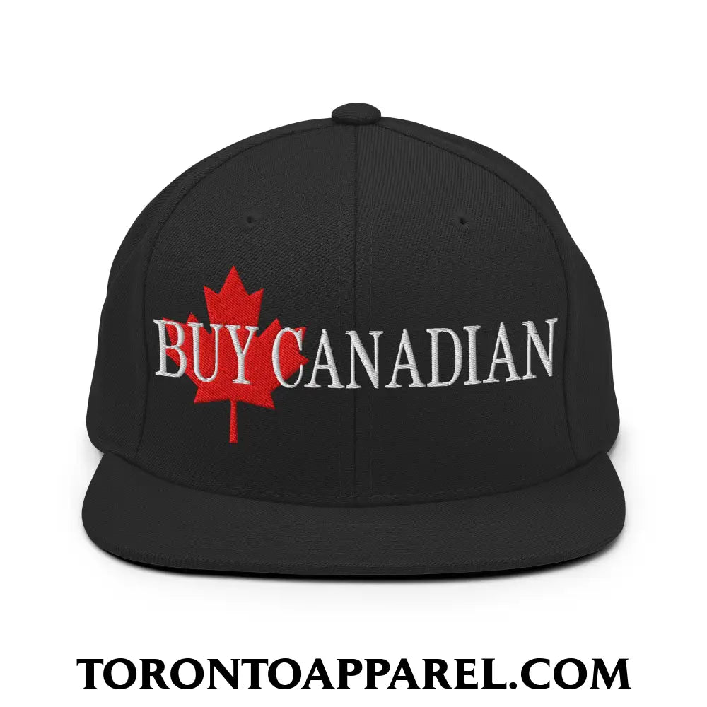 Buy Canadian Maple Leaf Embroidered Flat Brim Bill Snapback Hat - Black - Toronto Apparel