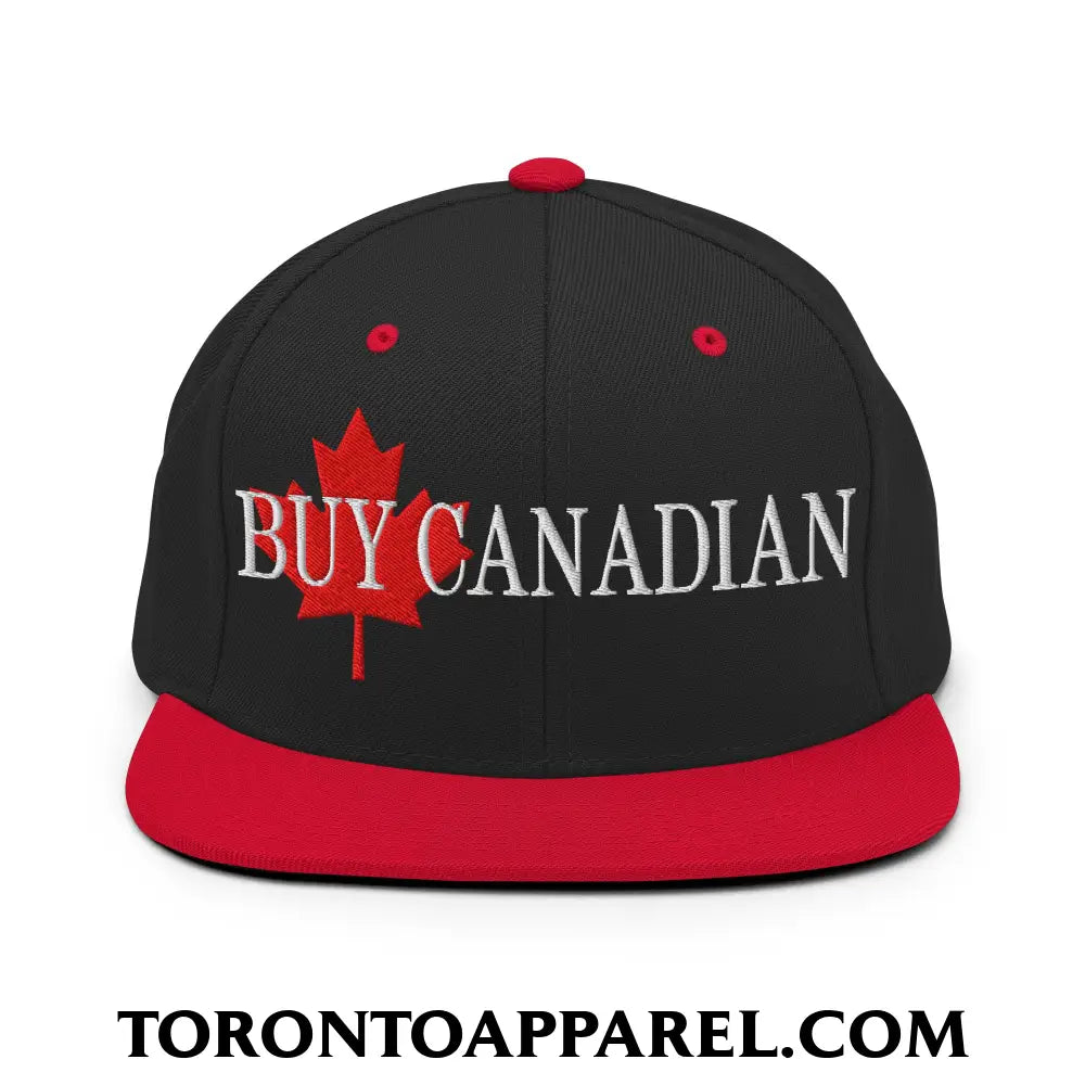 Buy Canadian Maple Leaf Embroidered Flat Brim Bill Snapback Hat - Black/ Red - Toronto Apparel