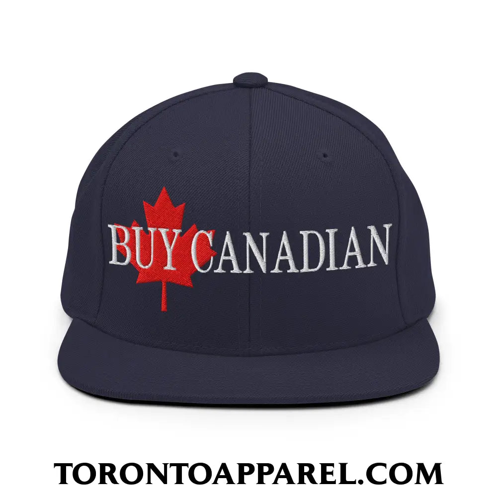 Buy Canadian Maple Leaf Embroidered Flat Brim Bill Snapback Hat - Navy - Toronto Apparel
