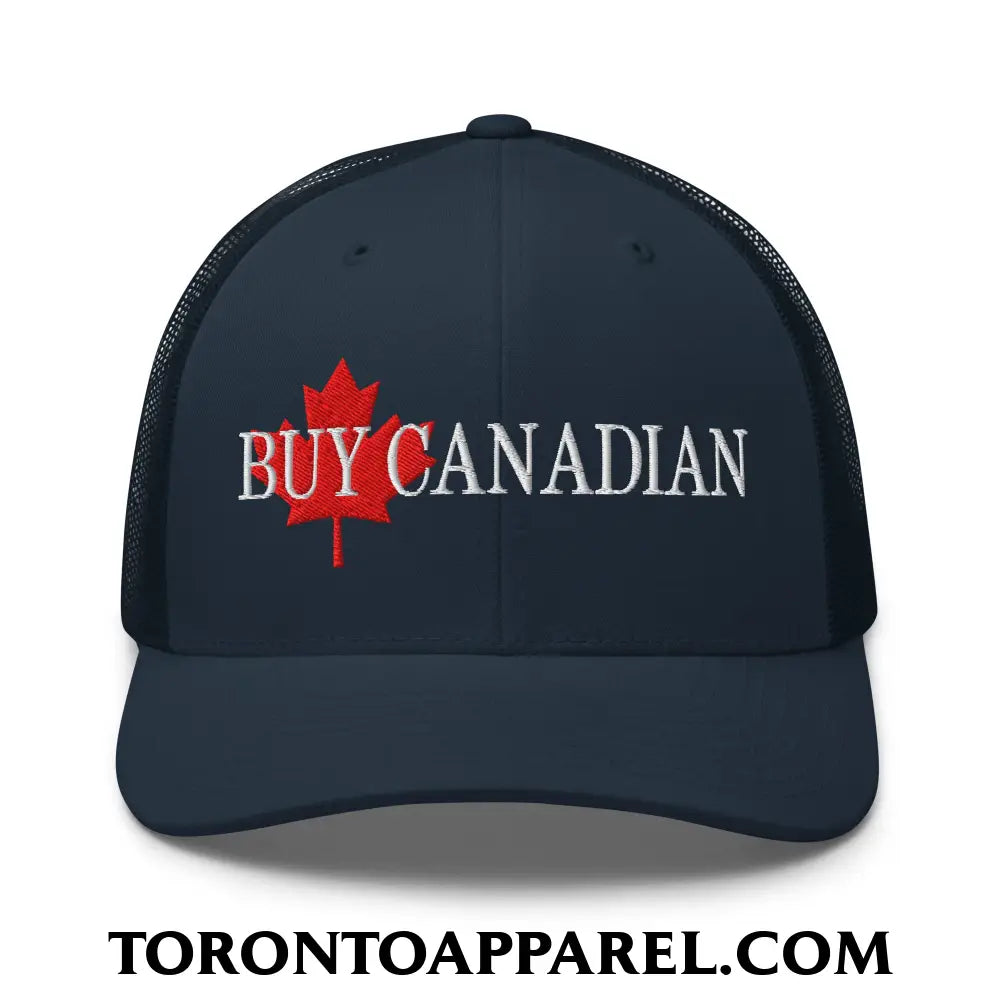 Buy Canadian Maple Leaf Embroidered Mesh Trucker Hat - Navy - Toronto Apparel
