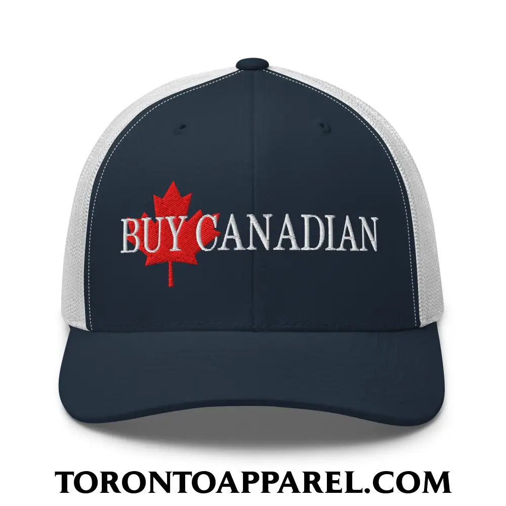 Buy Canadian Maple Leaf Embroidered Mesh Trucker Hat - Navy/ White - Toronto Apparel