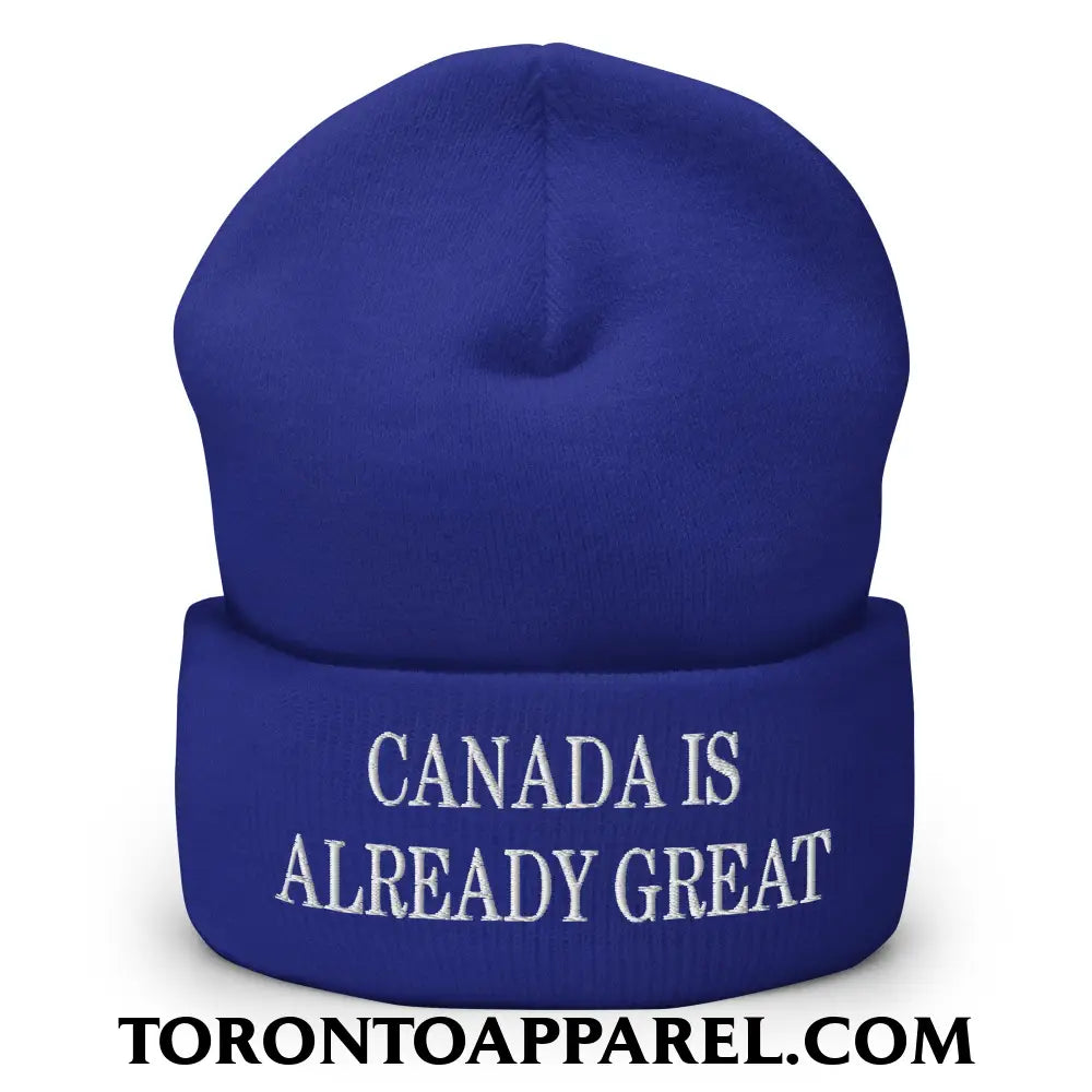 Canada is Already Great Embroidered Cuffed Knit Beanie - Royal - Toronto Apparel