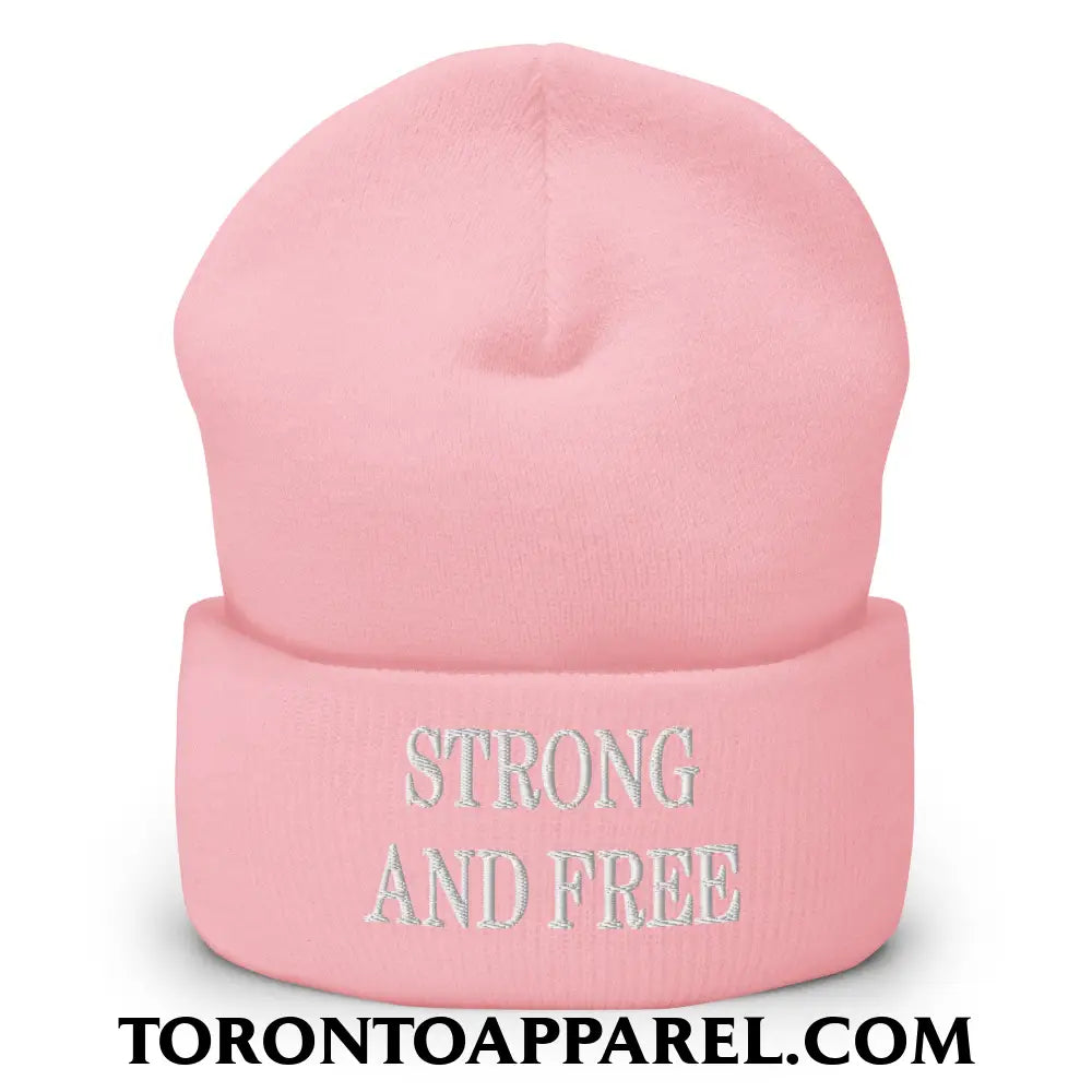 Canada Strong and Free Embroidered Cuffed Knit Beanie - Baby Pink - Toronto Apparel