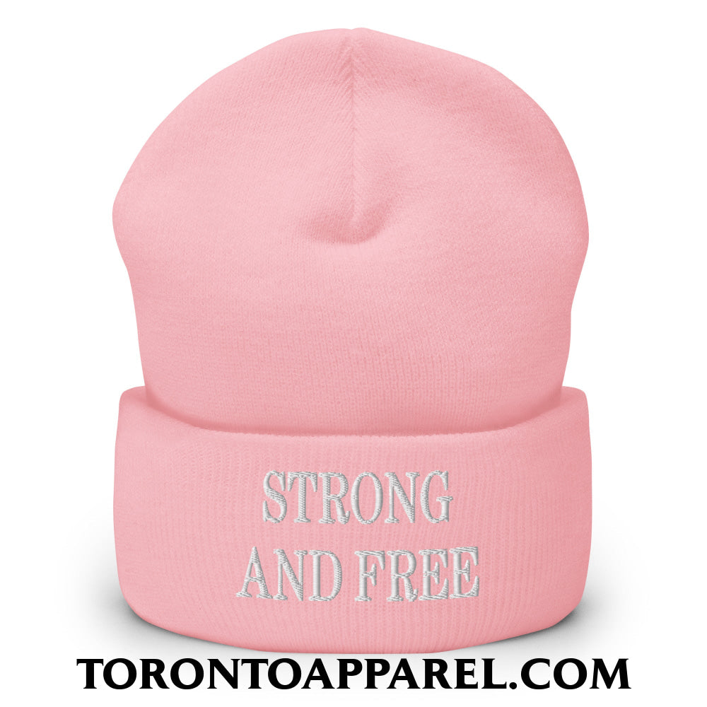 Canada Strong and Free Embroidered Cuffed Knit Beanie - Baby Pink - Toronto Apparel