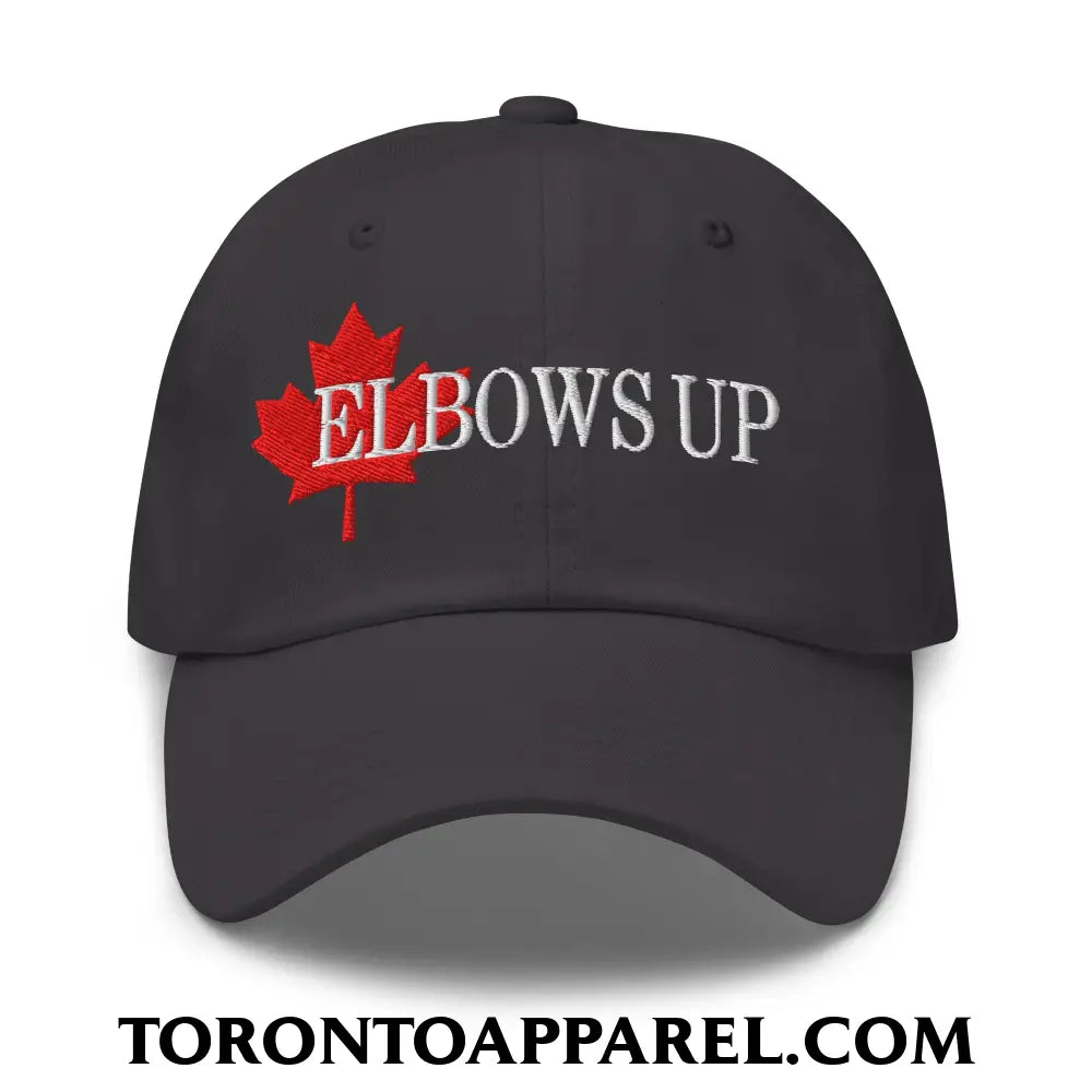 Elbows Up Fight for Canada Maple Leaf Embroidered Unstructured Dad Hat - Dark Grey - Toronto Apparel