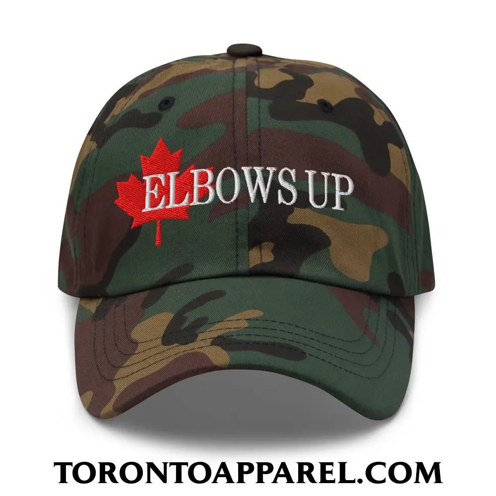 Elbows Up Fight for Canada Maple Leaf Embroidered Unstructured Dad Hat - Green Camo - Toronto Apparel