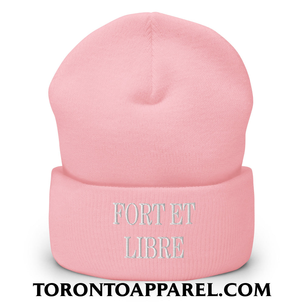 Fort et Libre Canada Strong and Free Embroidered Cuffed Knit Beanie - Baby Pink - Toronto Apparel