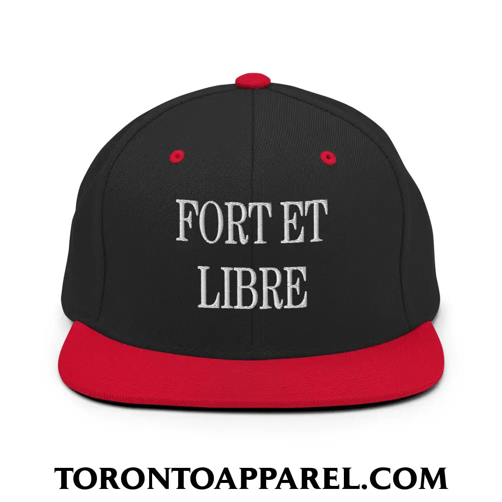 Fort et Libre Canada Strong and Free Embroidered Flat Brim Bill Snapback Hat - Black/ Red - Toronto Apparel