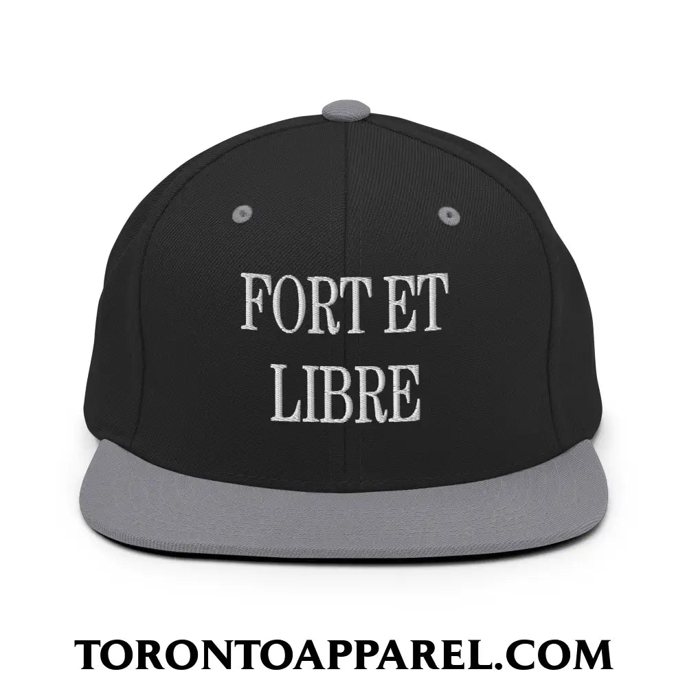 Fort et Libre Canada Strong and Free Embroidered Flat Brim Bill Snapback Hat - Black/ Silver - Toronto Apparel
