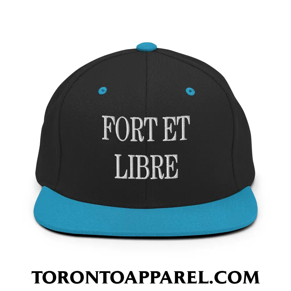 Fort et Libre Canada Strong and Free Embroidered Flat Brim Bill Snapback Hat - Black/ Teal - Toronto Apparel