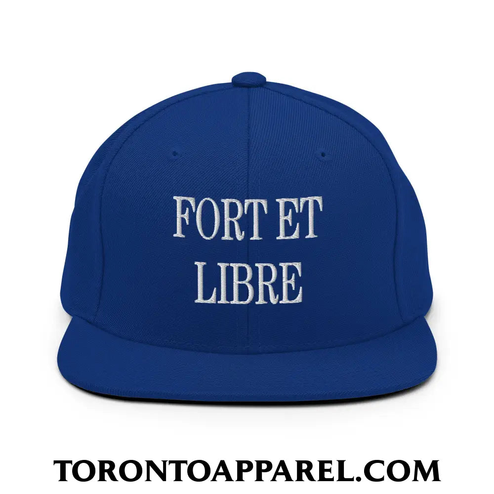 Fort et Libre Canada Strong and Free Embroidered Flat Brim Bill Snapback Hat - Royal Blue - Toronto Apparel