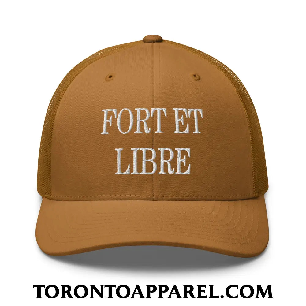 Fort et Libre Canada Strong and Free Embroidered Retro Mesh Trucker Hat - Caramel - Toronto Apparel