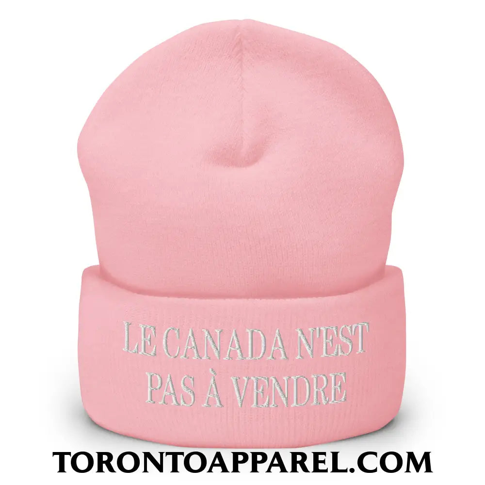Le Canada N’est Pas À Vendre Embroidered Cuffed Knit Beanie - Baby Pink - Toronto Apparel