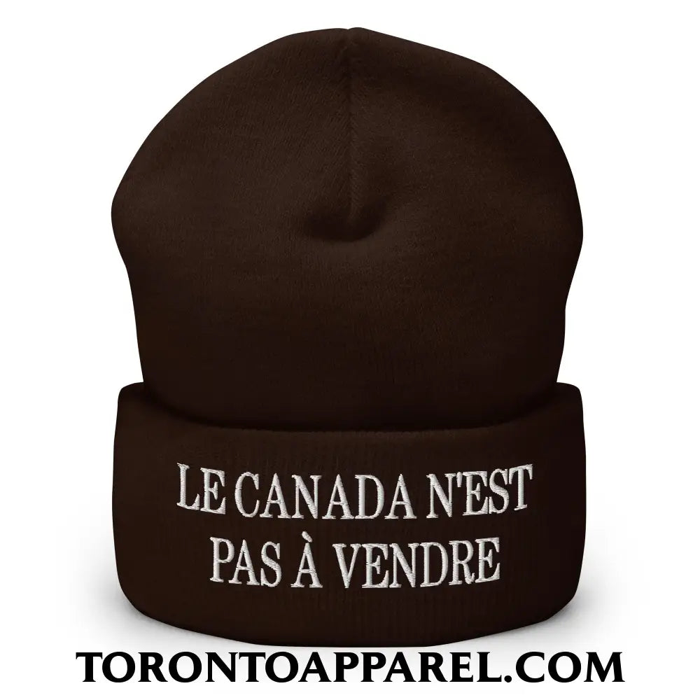 Le Canada N’est Pas À Vendre Embroidered Cuffed Knit Beanie - Brown - Toronto Apparel