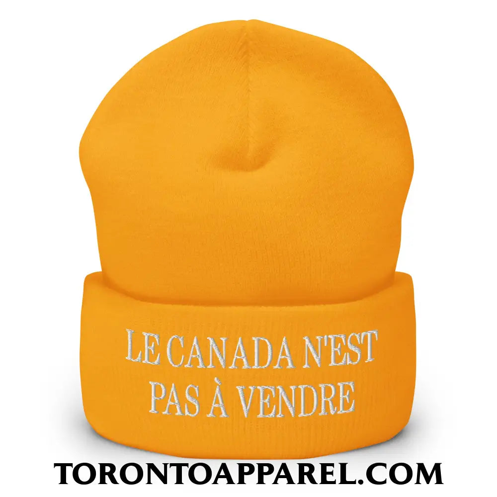 Le Canada N’est Pas À Vendre Embroidered Cuffed Knit Beanie - Gold - Toronto Apparel