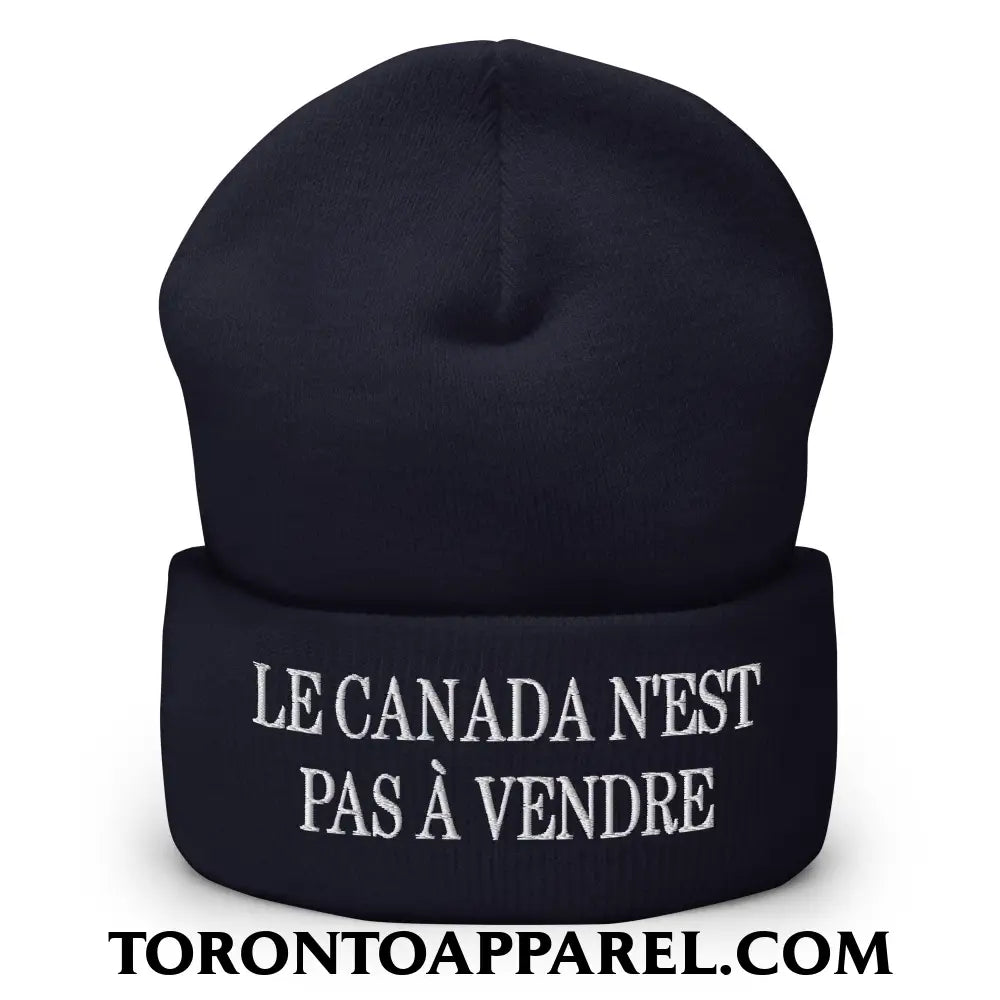 Le Canada N’est Pas À Vendre Embroidered Cuffed Knit Beanie - Navy - Toronto Apparel