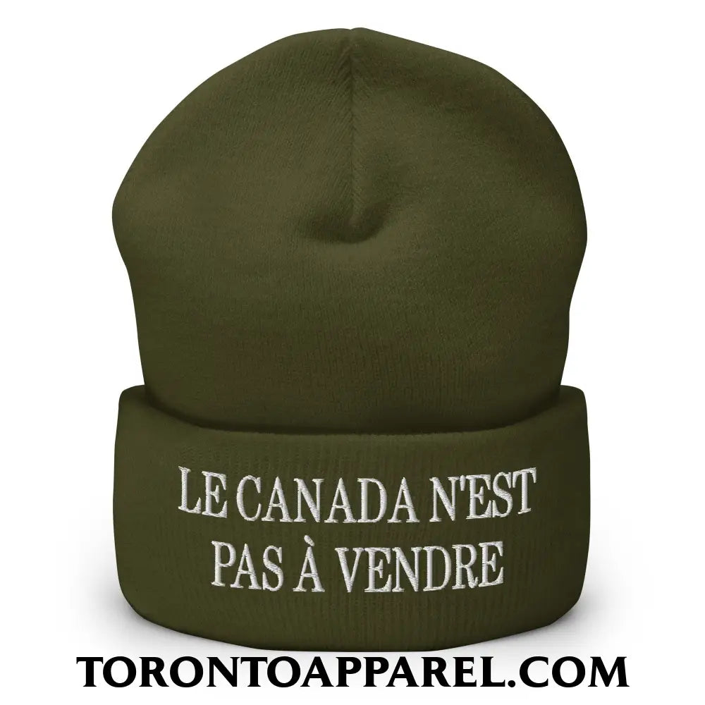 Le Canada N’est Pas À Vendre Embroidered Cuffed Knit Beanie - Olive - Toronto Apparel