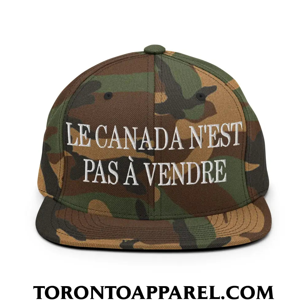Le Canada N’est Pas À Vendre Embroidered Flat Brim Bill Snapback Hat - Green Camo - Toronto Apparel