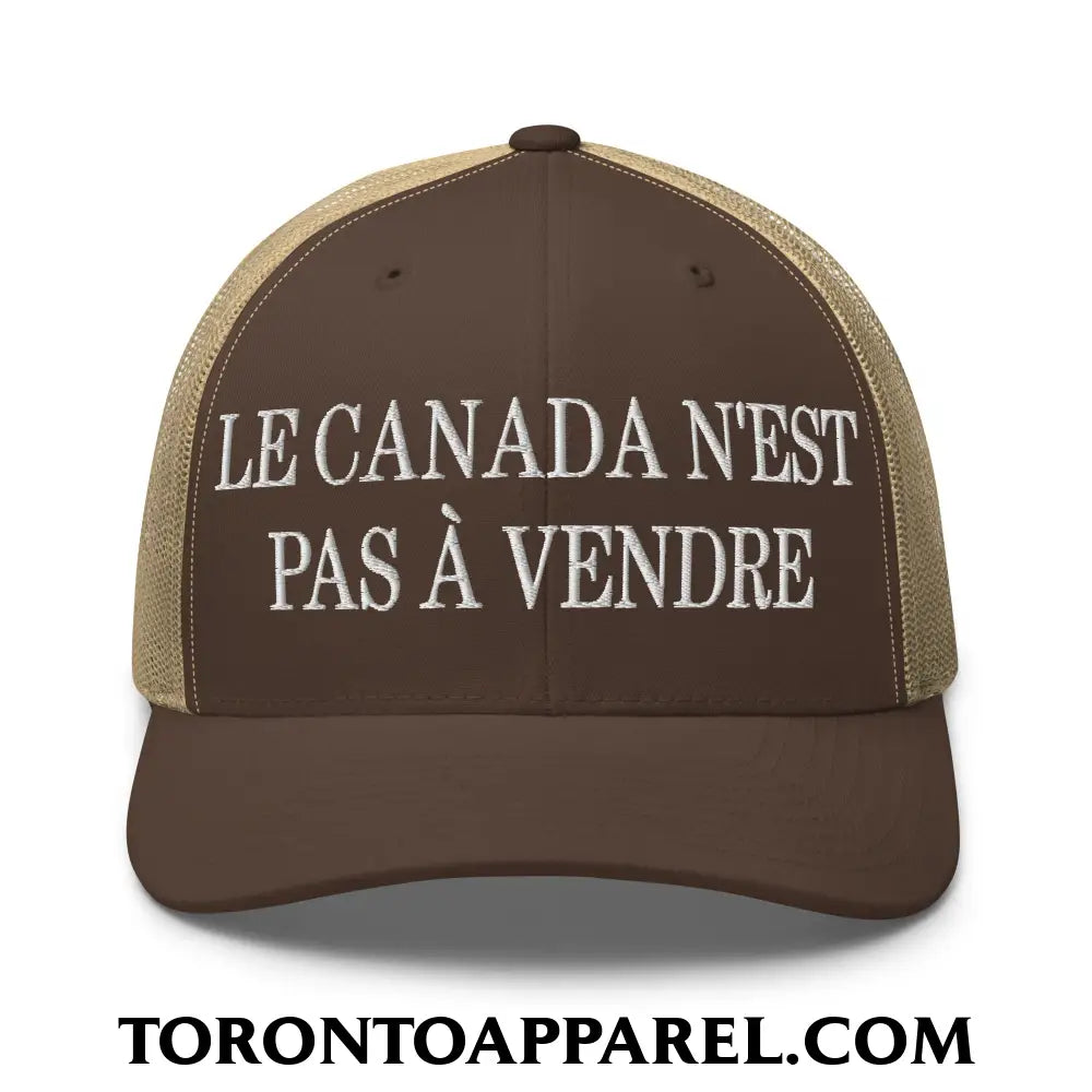 Le Canada N’est Pas À Vendre Embroidered Mesh Trucker Hat - Brown/ Khaki - Toronto Apparel