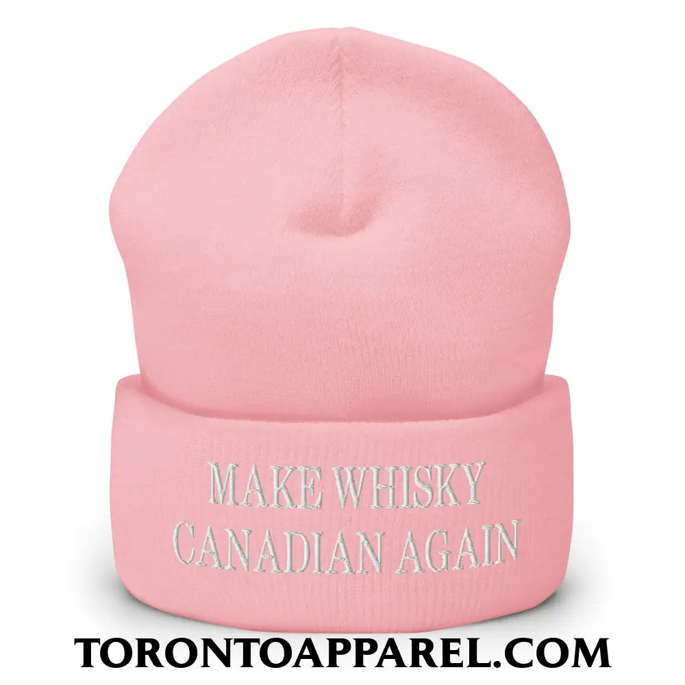 Make Whisky Canadian Again Embroidered Cuffed Knit Beanie - Baby Pink - Toronto Apparel