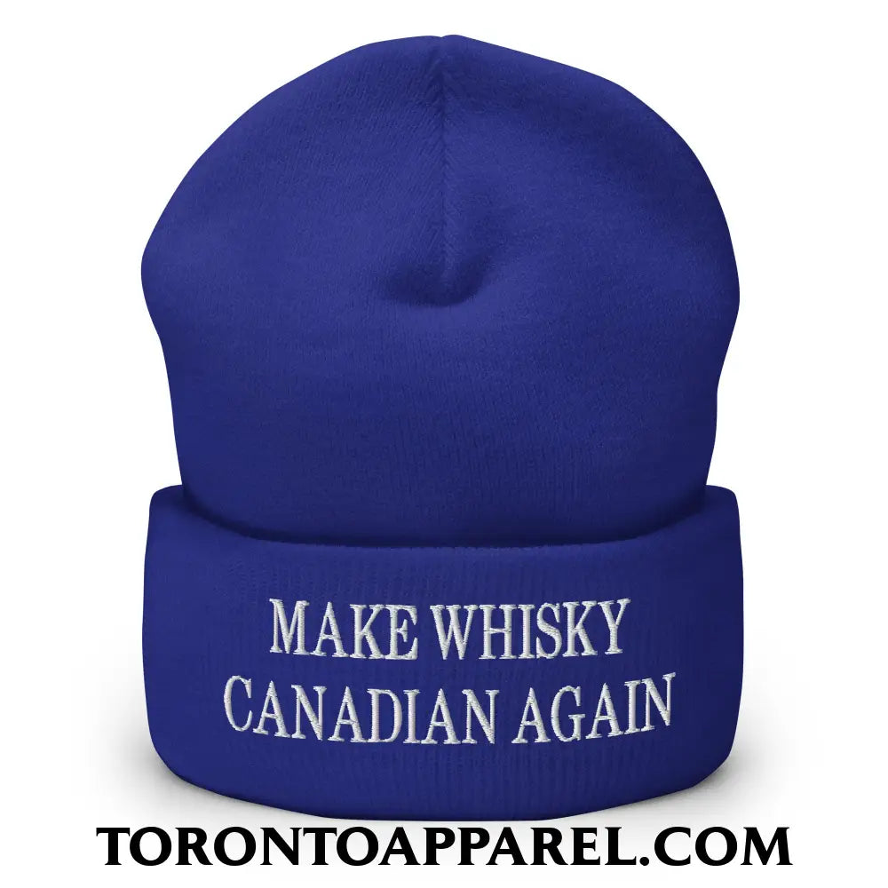 Make Whisky Canadian Again Embroidered Cuffed Knit Beanie - Royal - Toronto Apparel
