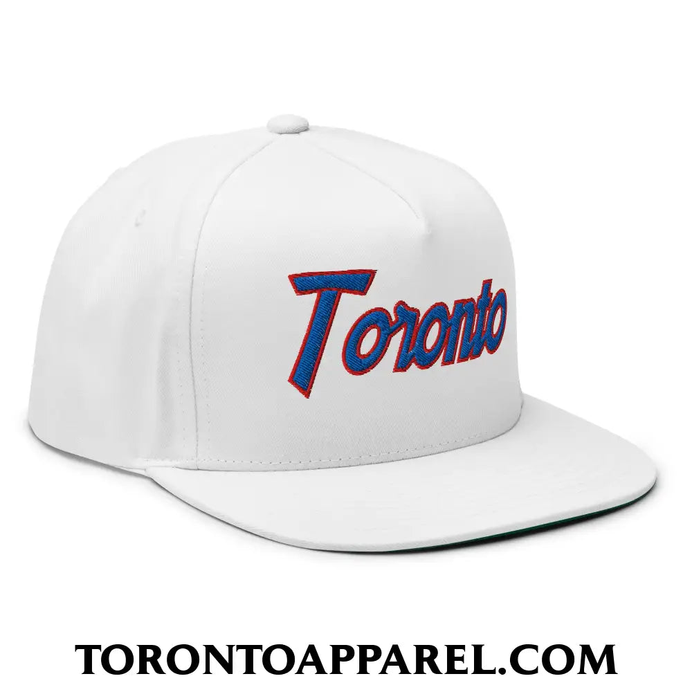 Toronto Baseball Vintage Sports Script Embroidered Flat Brim Bill 5 Panel Snapback Hat - Toronto Apparel