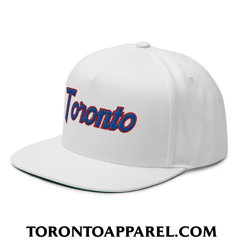 Toronto Baseball Vintage Sports Script Embroidered Flat Brim Bill 5 Panel Snapback Hat - Toronto Apparel