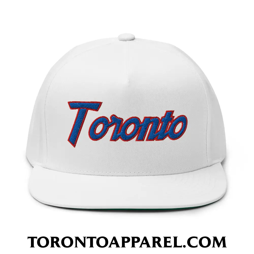 Toronto Baseball Vintage Sports Script Embroidered Flat Brim Bill 5 Panel Snapback Hat - Toronto Apparel