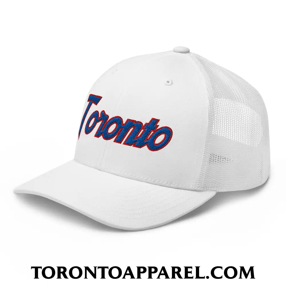 Toronto Baseball Vintage Sports Script Embroidered Mesh Trucker Hat - Toronto Apparel