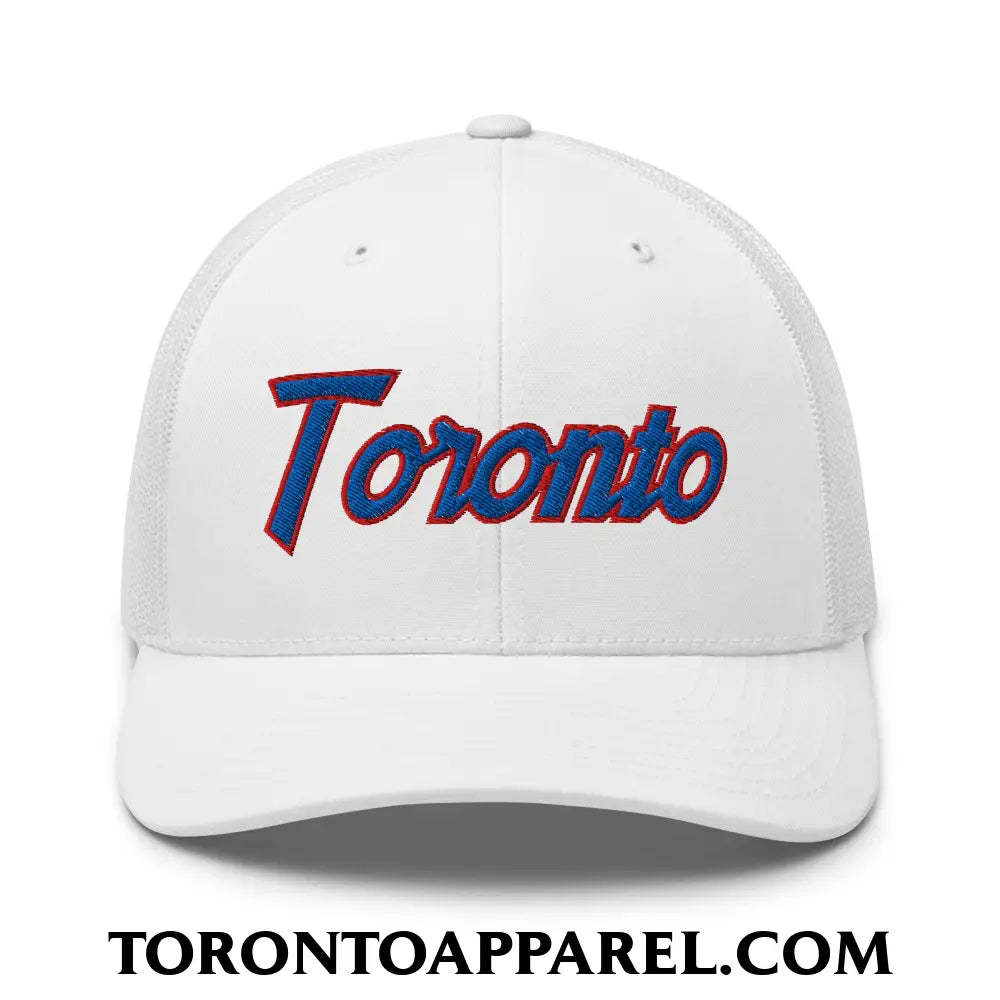Toronto Baseball Vintage Sports Script Embroidered Mesh Trucker Hat - Toronto Apparel