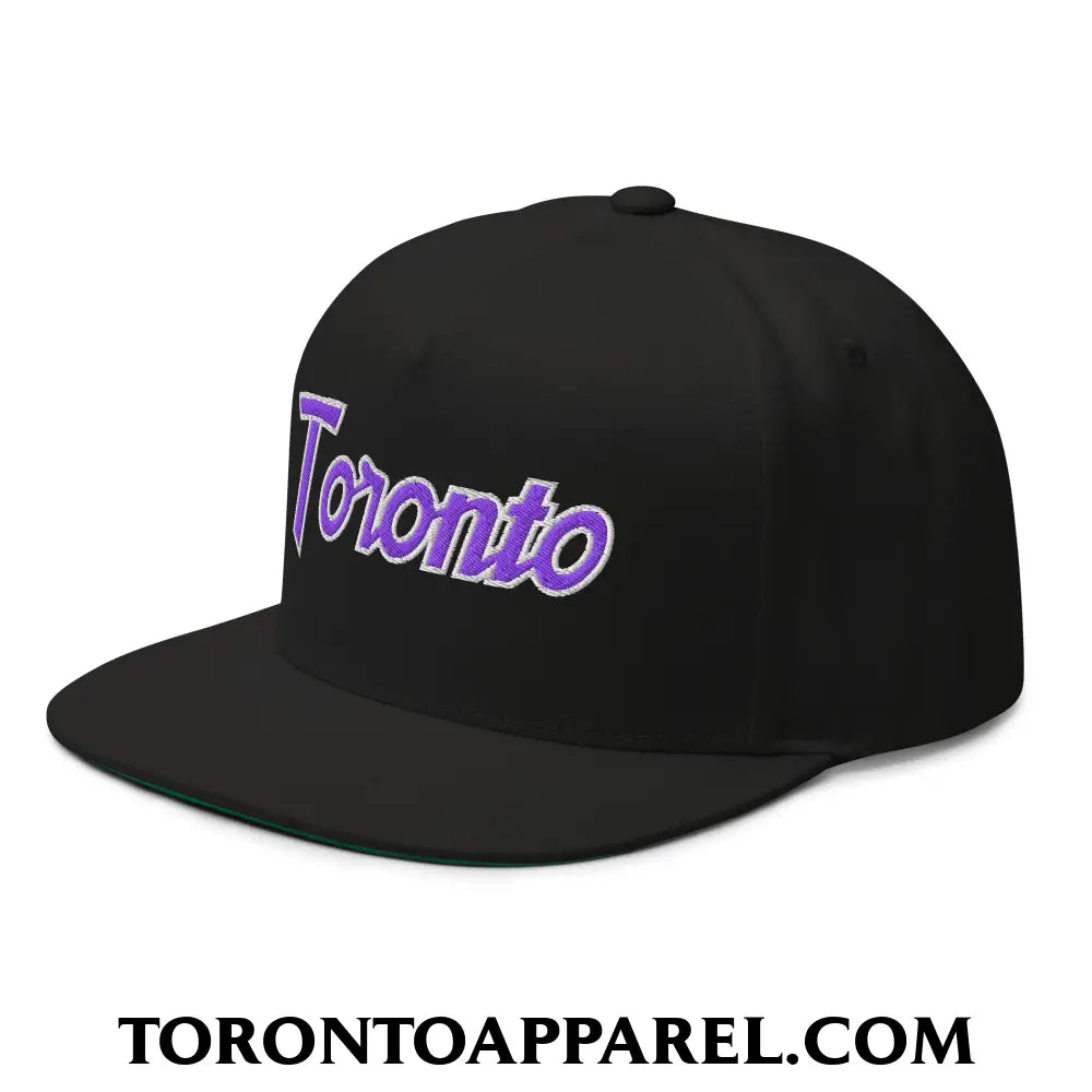 Toronto Basketball Classic Sports Script Embroidered Flat Brim Bill 5 Panel Snapback Hat Purple / White - Toronto Apparel