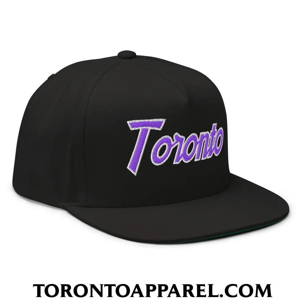 Toronto Basketball Classic Sports Script Embroidered Flat Brim Bill 5 Panel Snapback Hat Purple / White - Toronto Apparel