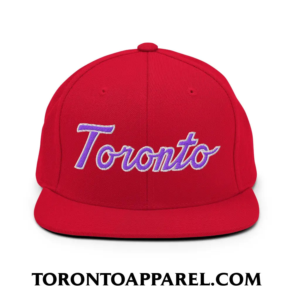 Toronto Basketball Classic Sports Script Embroidered Flat Brim Bill Snapback Hat Purple / White - Red - Toronto Apparel