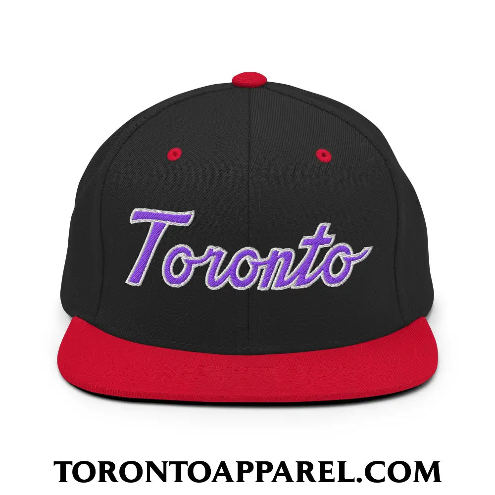 Toronto Basketball Classic Sports Script Embroidered Flat Brim Bill Snapback Hat Purple / White - Black/ Red - Toronto Apparel