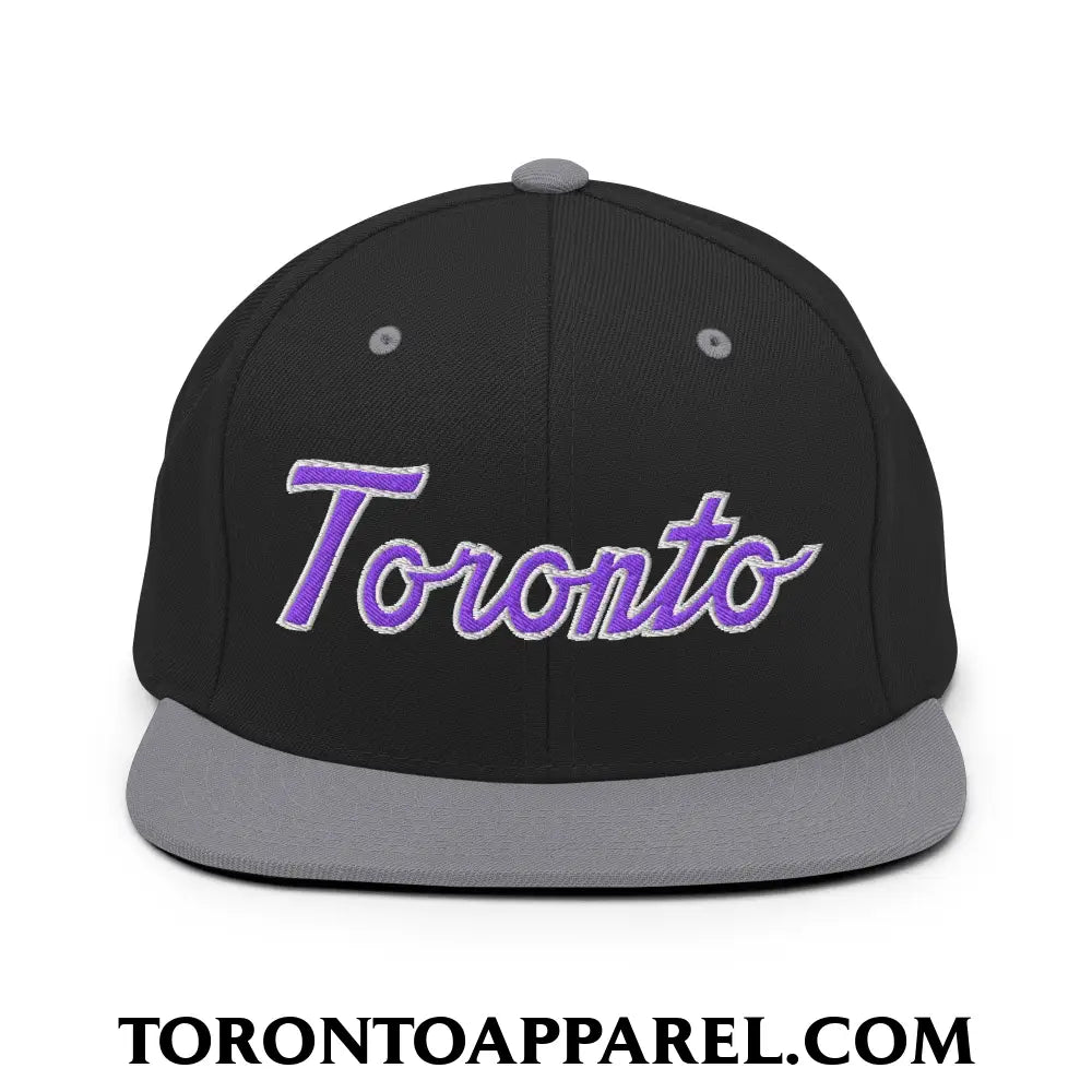 Toronto Basketball Classic Sports Script Embroidered Flat Brim Bill Snapback Hat Purple / White - Black/ Silver - Toronto Apparel