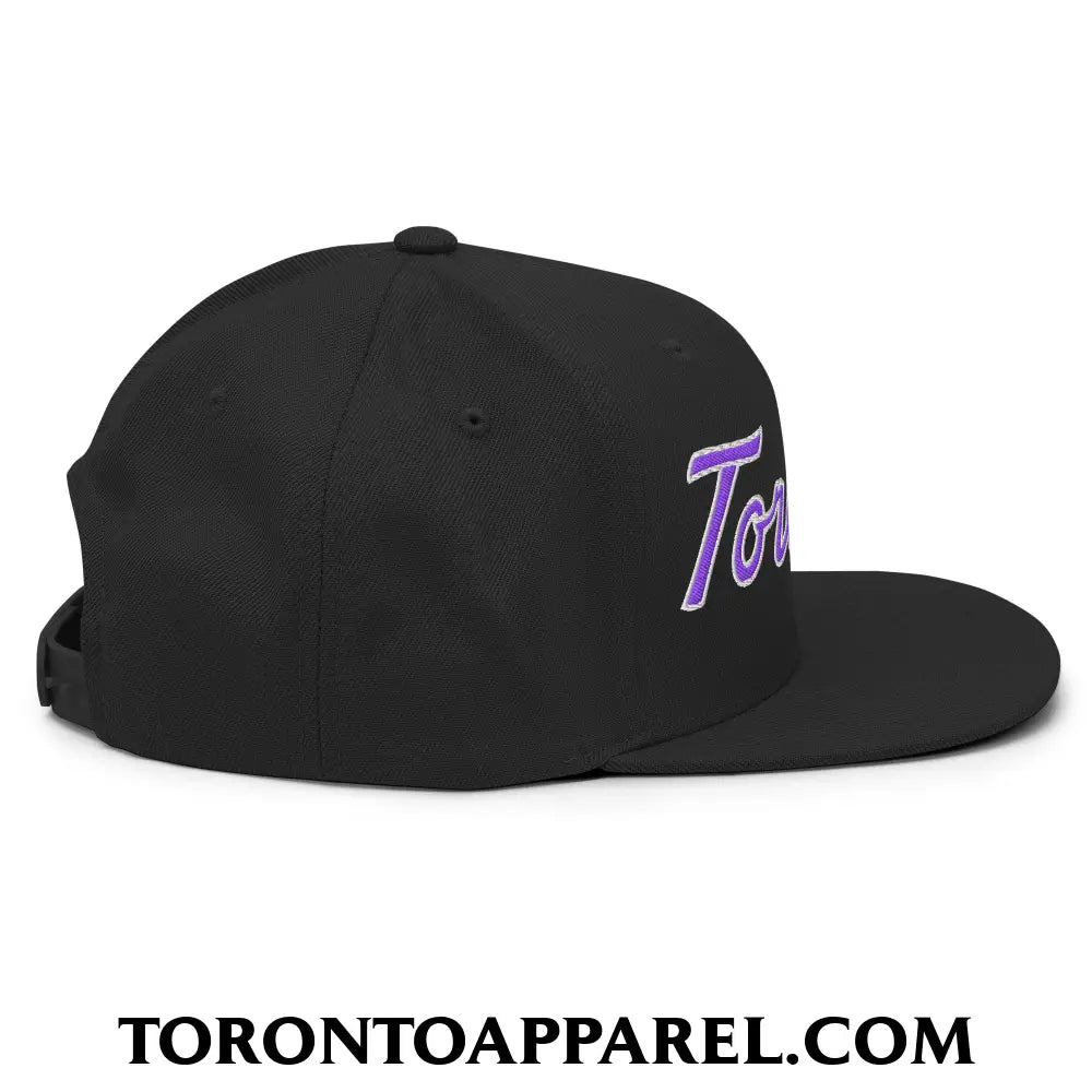 Toronto Basketball Classic Sports Script Embroidered Flat Brim Bill Snapback Hat Purple / White - Toronto Apparel