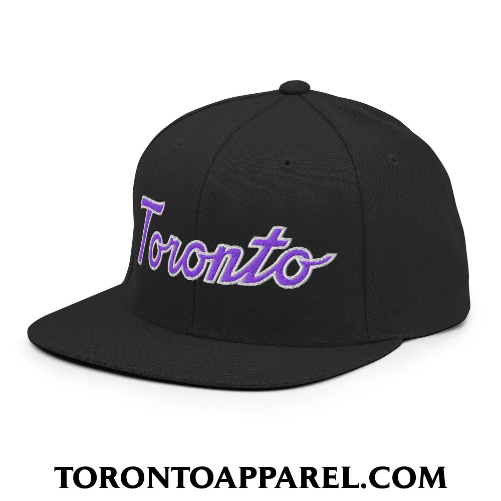 Toronto Basketball Classic Sports Script Embroidered Flat Brim Bill Snapback Hat Purple / White - Toronto Apparel