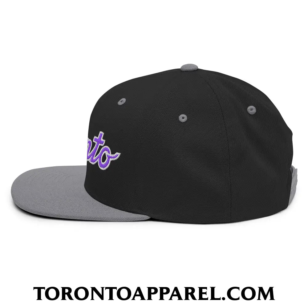 Toronto Basketball Classic Sports Script Embroidered Flat Brim Bill Snapback Hat Purple / White - Toronto Apparel