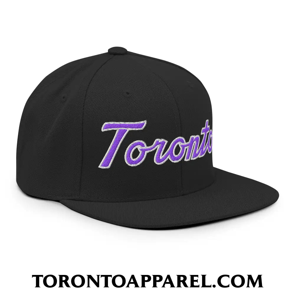 Toronto Basketball Classic Sports Script Embroidered Flat Brim Bill Snapback Hat Purple / White - Toronto Apparel