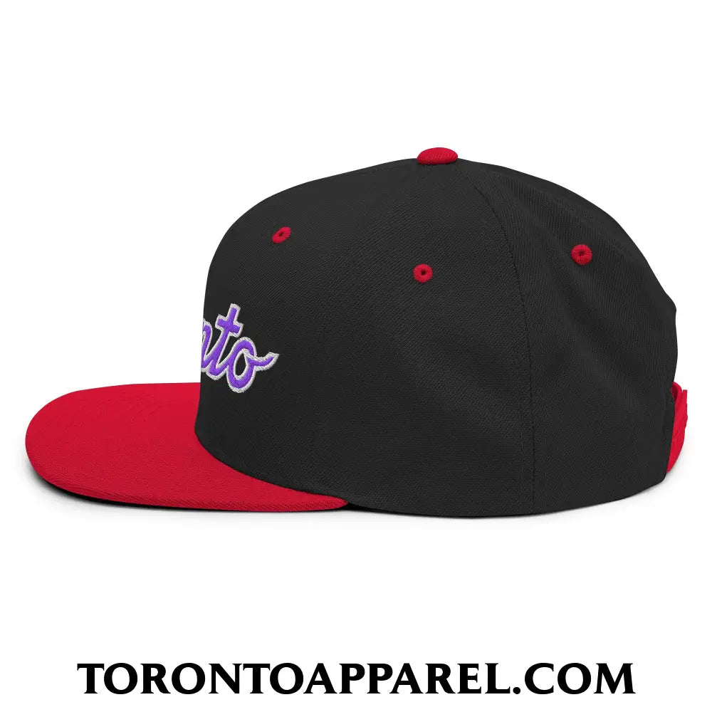 Toronto Basketball Classic Sports Script Embroidered Flat Brim Bill Snapback Hat Purple / White - Toronto Apparel
