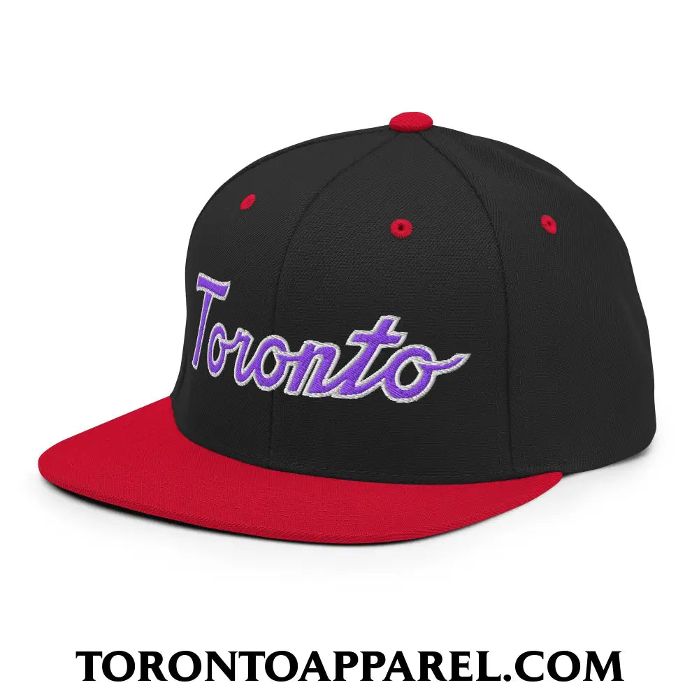Toronto Basketball Classic Sports Script Embroidered Flat Brim Bill Snapback Hat Purple / White - Toronto Apparel
