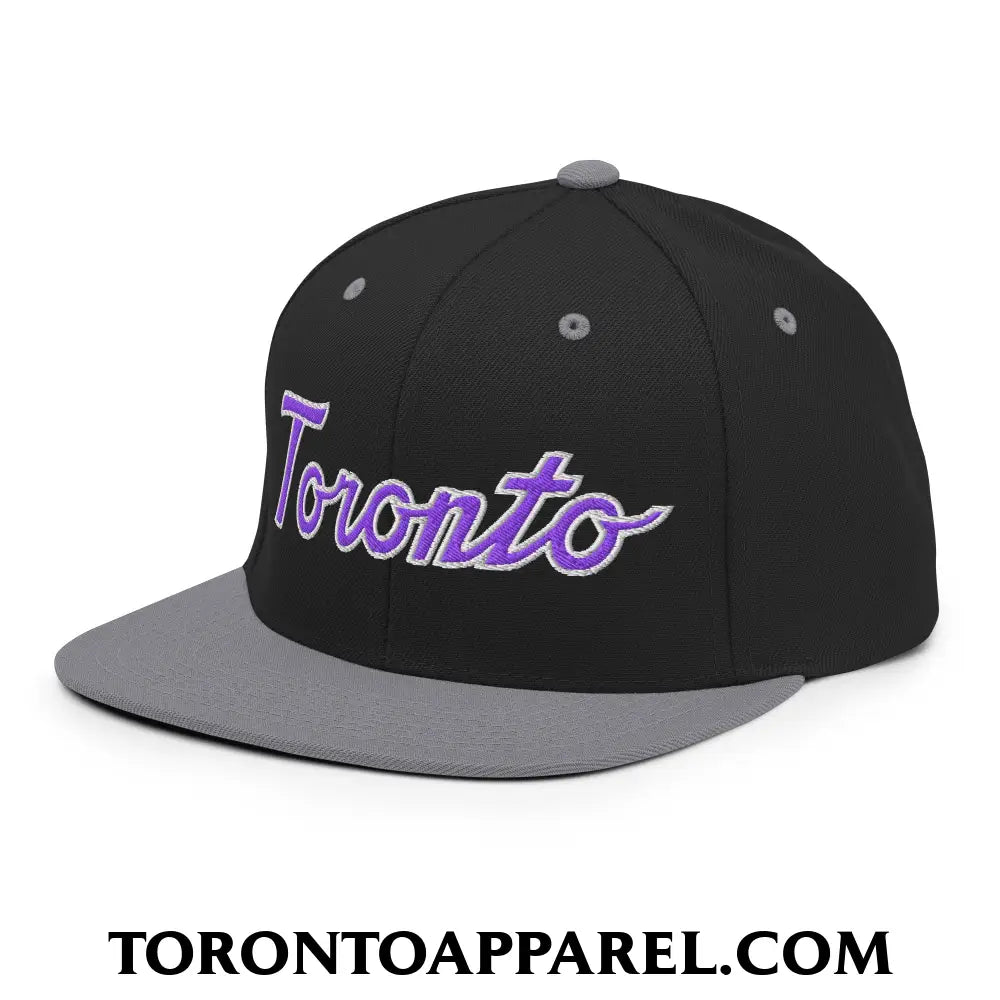Toronto Basketball Classic Sports Script Embroidered Flat Brim Bill Snapback Hat Purple / White - Toronto Apparel