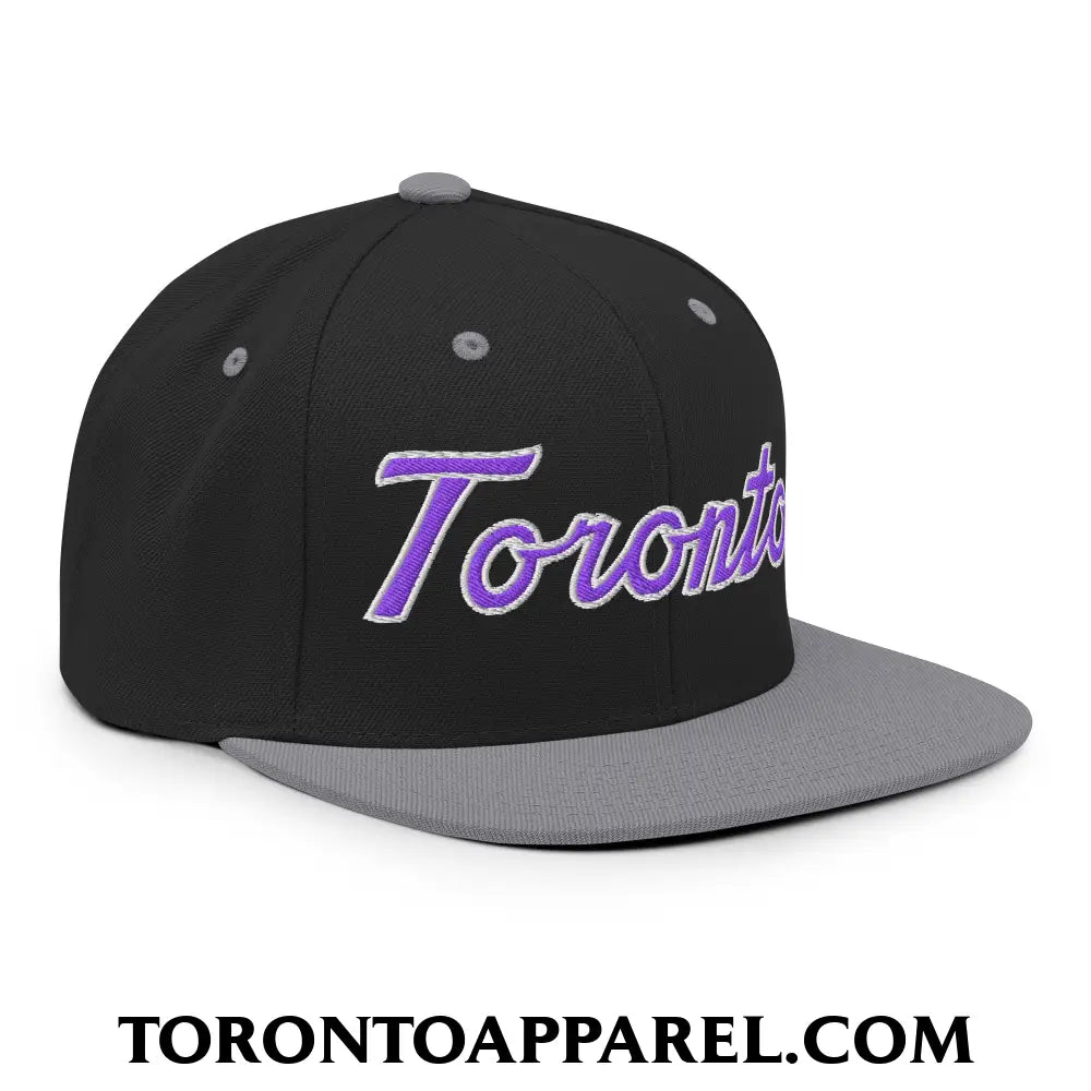 Toronto Basketball Classic Sports Script Embroidered Flat Brim Bill Snapback Hat Purple / White - Toronto Apparel