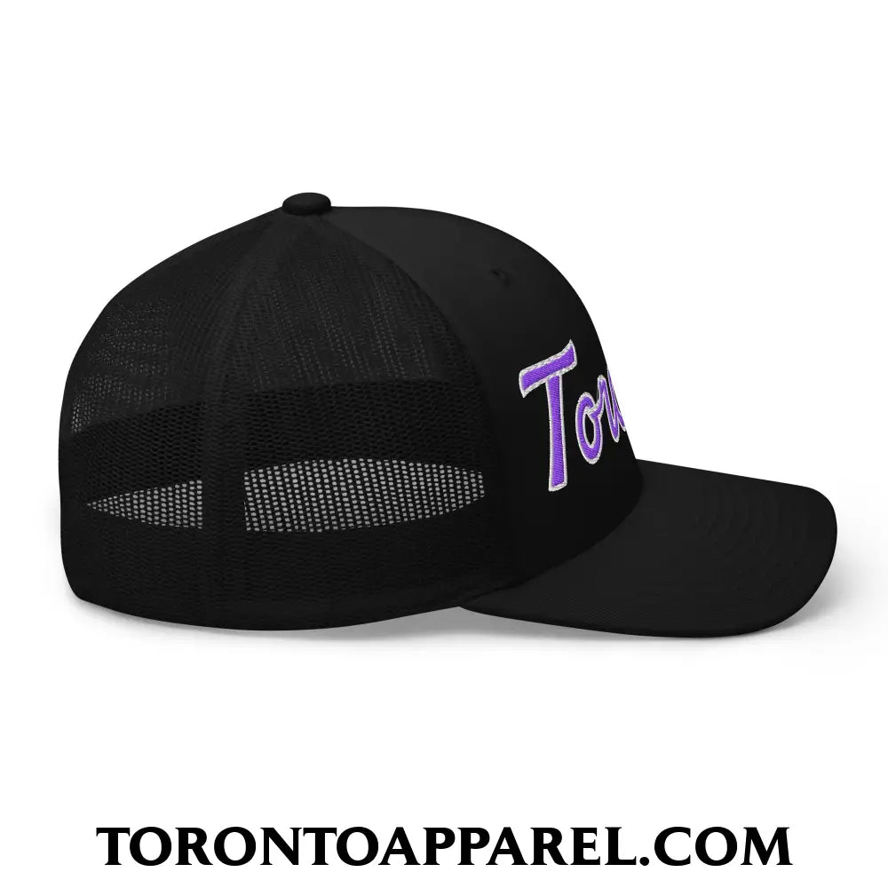 Toronto Basketball Classic Sports Script Embroidered Mesh Trucker Hat Purple / White - Toronto Apparel