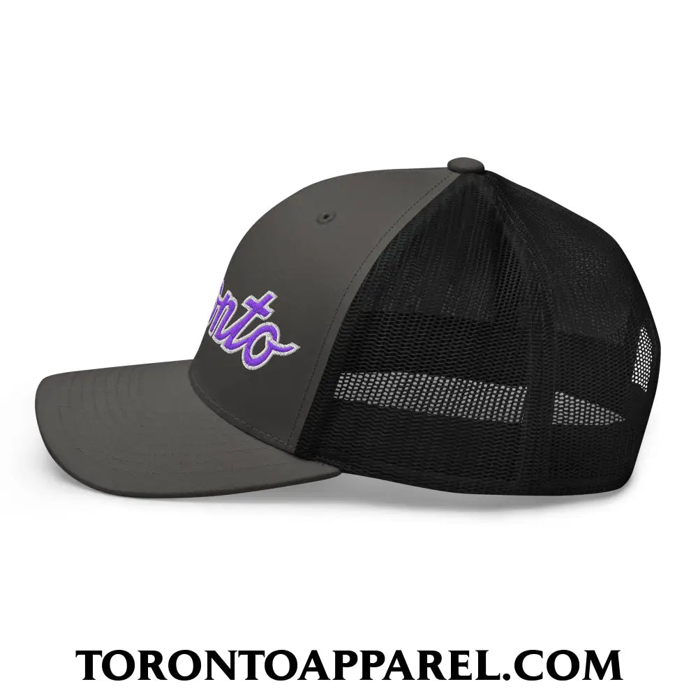 Toronto Basketball Classic Sports Script Embroidered Mesh Trucker Hat Purple / White - Toronto Apparel
