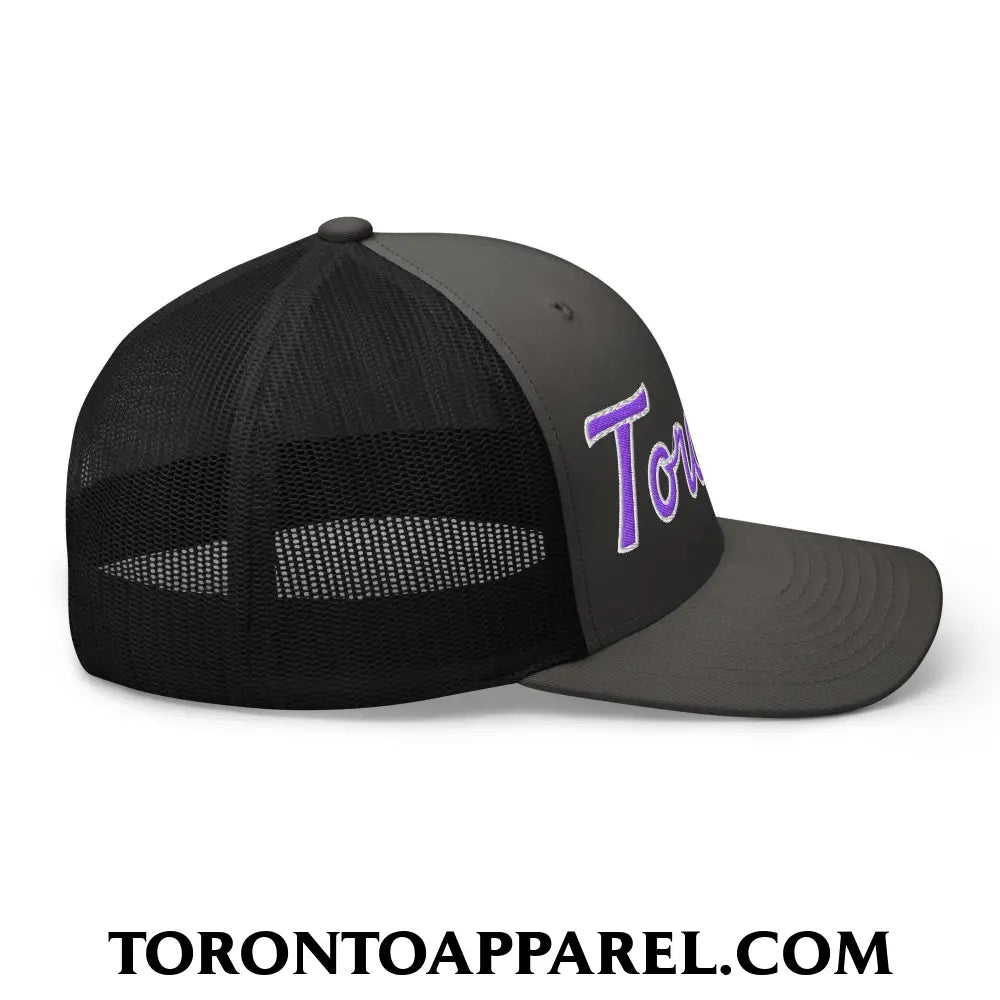 Toronto Basketball Classic Sports Script Embroidered Mesh Trucker Hat Purple / White - Toronto Apparel