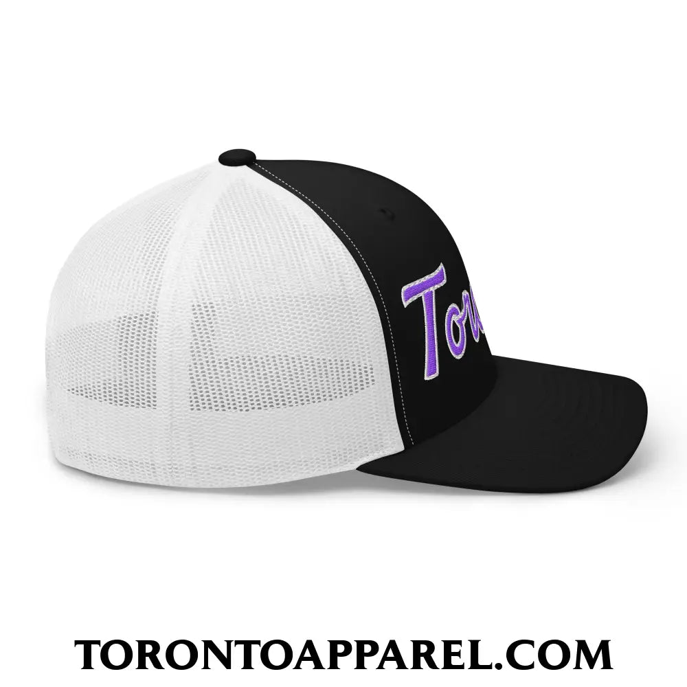 Toronto Basketball Classic Sports Script Embroidered Mesh Trucker Hat Purple / White - Toronto Apparel