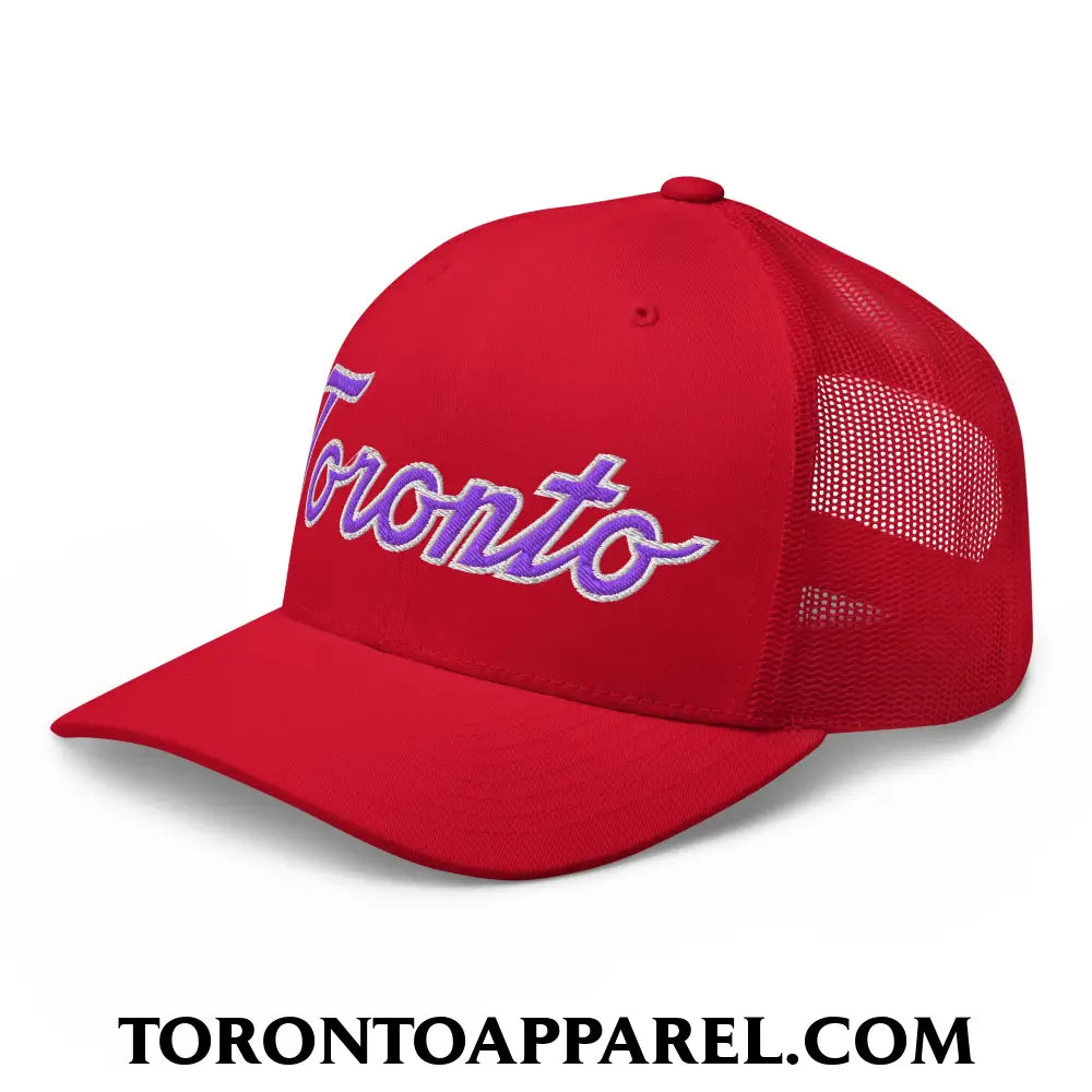 Toronto Basketball Classic Sports Script Embroidered Mesh Trucker Hat Purple / White - Toronto Apparel