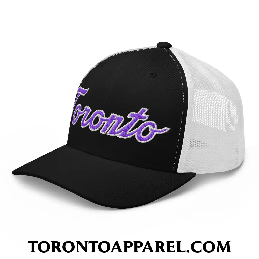 Toronto Basketball Classic Sports Script Embroidered Mesh Trucker Hat Purple / White - Toronto Apparel