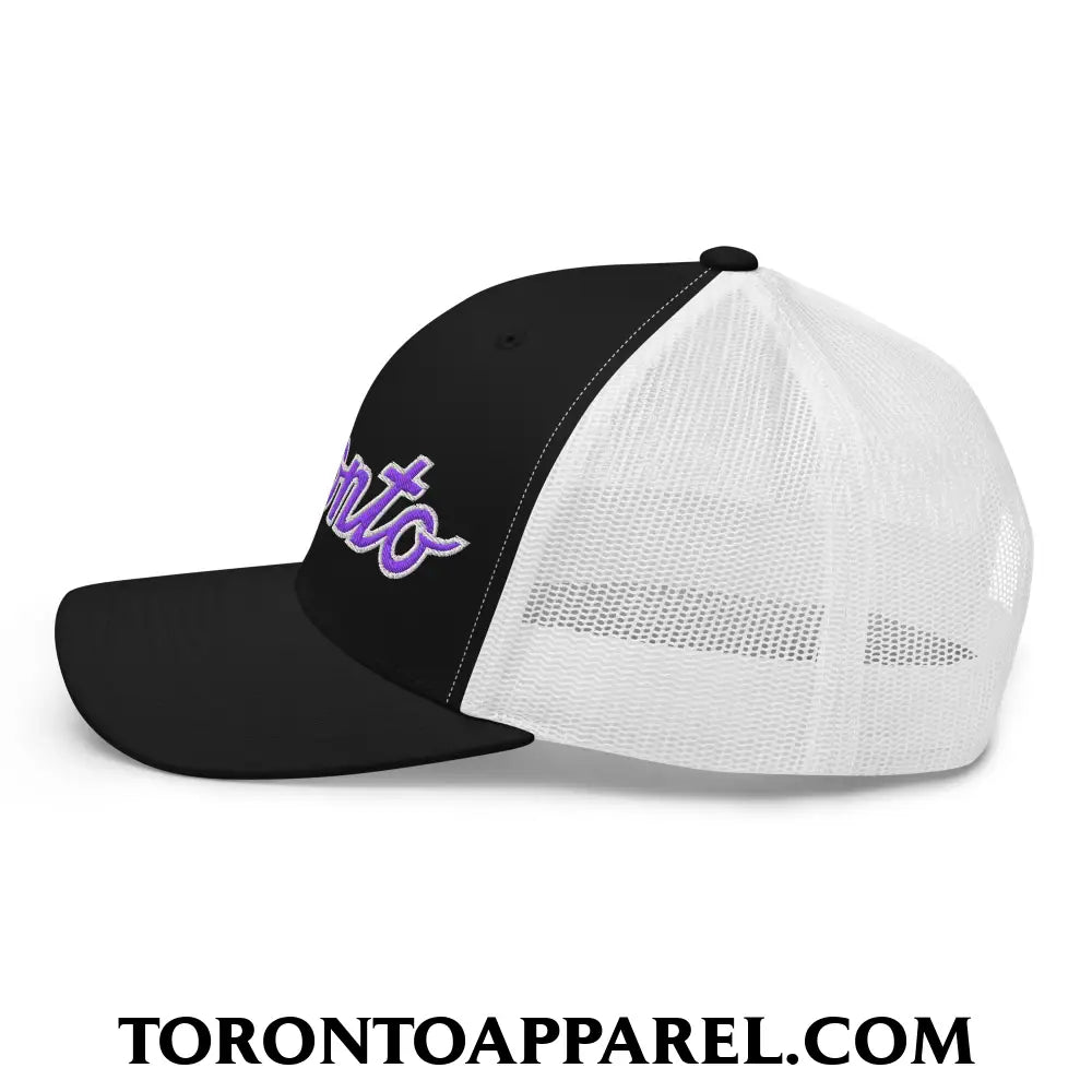 Toronto Basketball Classic Sports Script Embroidered Mesh Trucker Hat Purple / White - Toronto Apparel